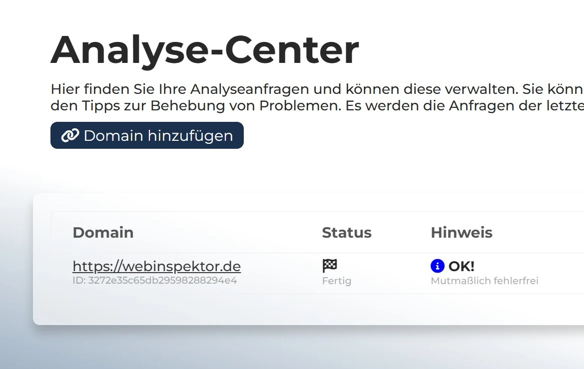 Analyse-Center Das Analyse-Center, wenn man einen Benutzer-Account hat.